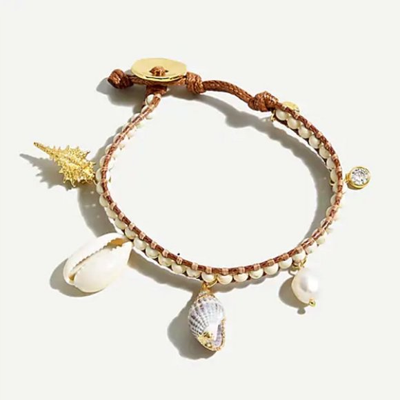 NWT J. Crew Gold Island Sea Shell Beaded Bracelet - Picture 1 of 6